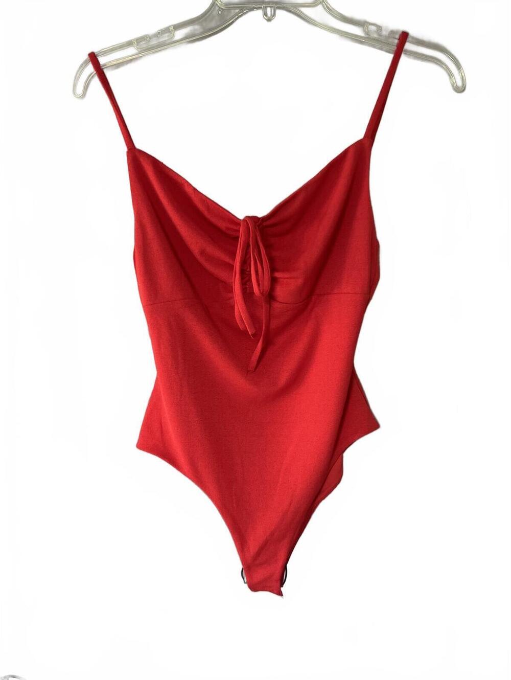 Tiger Mist Red Sleeveless Bodysuit with Tie Front Detail Size S